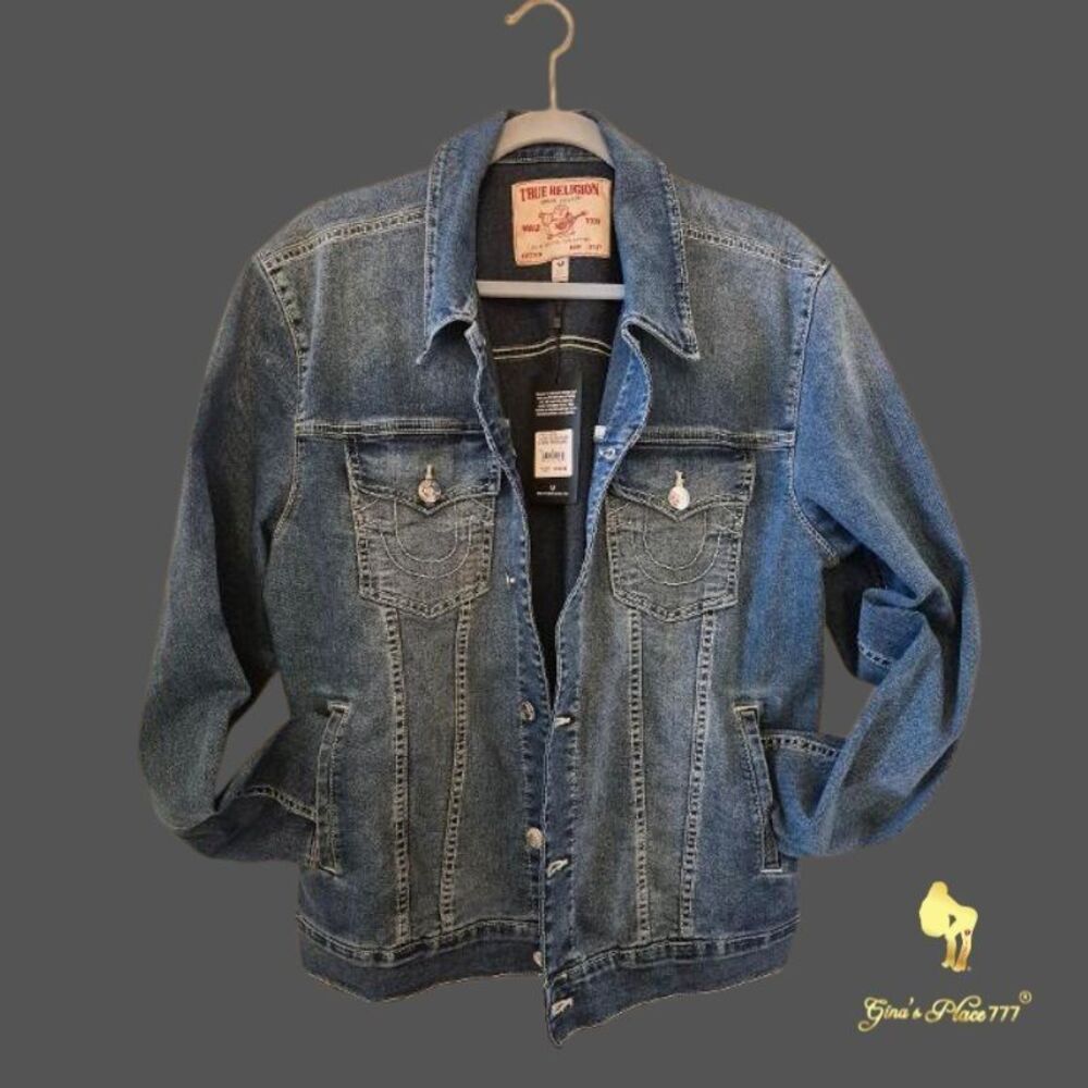 NWT True Religion Men’s Jesse SN Trucker Denim Jean Jacket Medium Flake, Size L - Picture 5 of 16